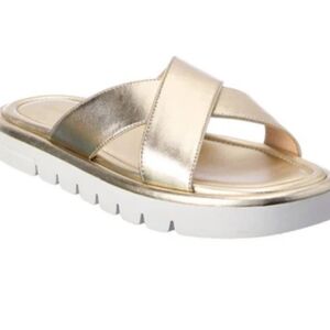 STUART WEITZMAN Elodie Cross Leather Sandal In Gold White Lug Sole Size 7